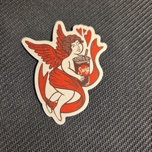 Red Angel Cherub Sticker with Swig Cup